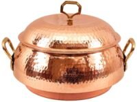 Indian Art Villa Steel Copper Big Casserole with Lid 2300 ML - Serving Indian Food Dishes Home Hotel Restaurant Tableware