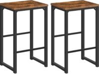 Indian Decor 48196 Bar Stools Set of 2, Kitchen Breakfast Bar Stools, Home Pub Bar Chairs, Metal Frame with Wooden Seat, Different Height Footrest, Space Saving, Industrial, Dining Room, Rustic Brown