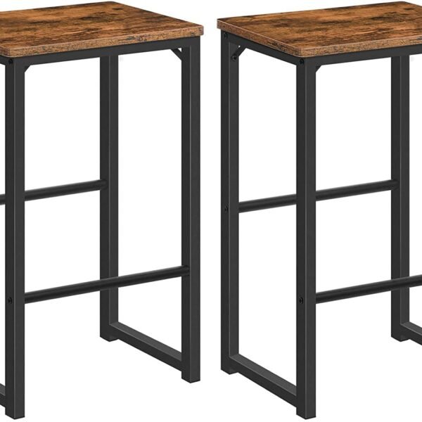 Indian Decor 48196 Bar Stools Set of 2, Kitchen Breakfast Bar Stools, Home Pub Bar Chairs, Metal Frame with Wooden Seat, Different Height Footrest, Space Saving, Industrial, Dining Room, Rustic Brown