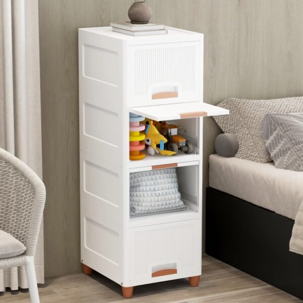 JD FRESH Plastic 4 Tier Foldable Organizer for Clothes/Modular Kitchen Storage Rack/Multipurpose Wardrobe for Cloth/Space Saving Closet for Bedroom/Stackable Cabinet/Almirah for Living Room(White)