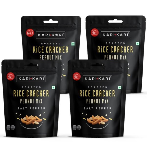Kari Kari Salt Pepper Rice Cracker & Peanut Mix | Crunchy Japanese Snacks | Roasted, Non-Fried Healthy | 100% Vegetarian | Party Snacks (50g x Pack of 4)