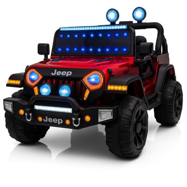 Kawaii Kids Charger Battery Operated 4x4 Big Size Jeep 12V Battery for Kids with 4 Motor Music and Working Lights (Rubicon-Red)