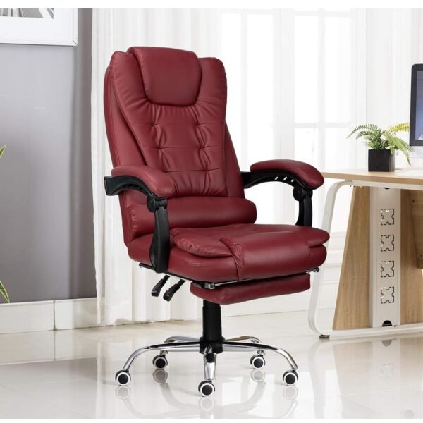Kepler Brooks Italia Premium Leatherette Office Chair for Work | 3-Years Warranty | Boss Chair for Office, Ergonomic Executive Chair, Cushioned Arms & Seat, Leg Rest,Heavy Duty Metal Base (Burgundy)