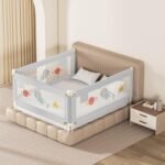 Kids Station Baby Bed Rail Guard for Kid Safety (6.6ft x 6ft), 200cm x 180cm, H-2'6 Or 80Cm, Adjustable Height, Foldable Safeguard for King Size Bed (6'6 X 6'0, 3 Side, Grey, with Pocket)