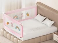 Kids Station Baby Bed Rail Guard for Toddlers Safety - Portable and Adjustable Height - Sturdy - See Through Mesh - Baby Safety Essential - 6.3ftx5ft or 190x150cm (2 Sides, Pink, Basic)
