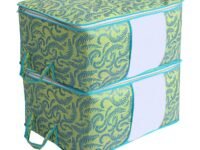 Kuber Industries Metallic Print Non woven Under Bed Rectangular Storage Bag, Pack of 2 (Green)