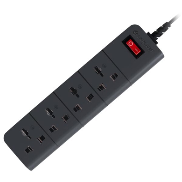 LAPCARE SURGEE 4 Multiplug Extension Cord Power Strip Surge Protection Board | 4 Power Socket |5M Cord |1500w | Fire Proof Material | Short Circuit Protection | BIS Certified (Black)