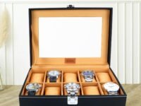 LEDO Faux Leather Men's and Women's Watch Box Organizer Case In 10 Slots of watches In Black color (BlackandCream)