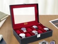 LEDO Leather Men's and Women's Watch Box Organizer Case In 10 Slots of watches In Black color (BlackandCherry)