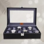 LEDO Men's and Women's Watch Box Holder Organizer Case In 12 Slots of watches In PU Leather with Black & Gray