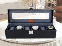 LEDO Watch Box Holder Organizer Case in 6 slots of Watches with Transparent Look Black & Gray color Velvet