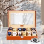 LEDO Watch Box Organizer Display Case Holder in 12 slots of Watches with Transparent Look Cream Velvet Interior