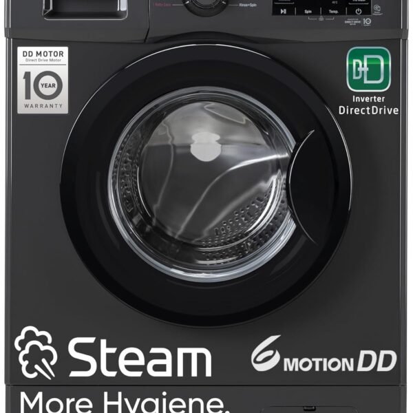 LG 7 Kg, 5 Star, Direct Drive Technology, Steam Wash, 6 Motion DD, Smart Diagnosis, Fully-Automatic Front Load Washing Machine (FHM1207SDM, Allergy Care, In-Built Heater, Touch Panel, Middle Black)