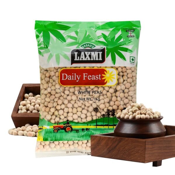 Laxmi Daily Feast White Peas 1 KG | Safed Matar Whole Dried Peas Pulses | Traditional Safed Vatana