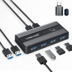 Lemorele USB 3.0 Sharing Switch, 2 Computers Share 4 USB Ports Peripheral Adapter for PC, Printer, Scanner, Mouse, Keyboard - One-Click Switch with 2 USB-A Cables Included