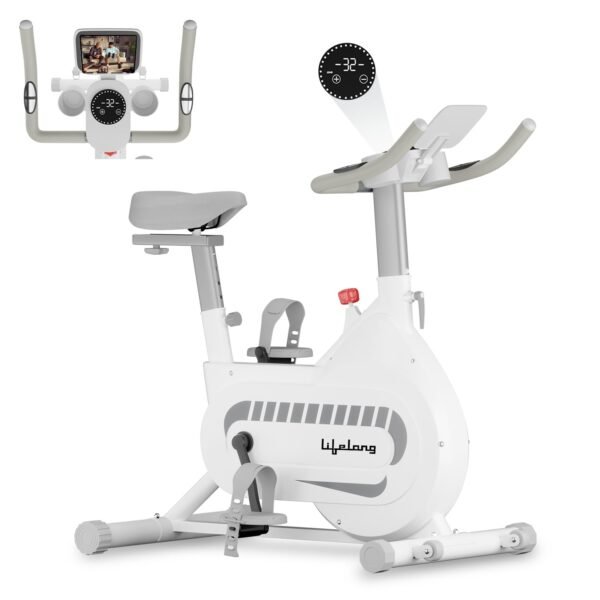 Lifelong Fit Pro Spin Fitness Bike|8Kg Flywheel|Adjustable Resistance & Heart Rate Sensor|Quiet Belt-Driven System|Touch LED Screen Display|Steel Frame|Home Workout & Cardio|Max Weight 120Kg