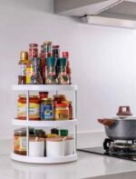 Lukzer 3 Layer Multi-Purpose Kitchen Storage Rack Vegetables and Fruits Space Saving 360º Rotatable Trolley Casters for Office Rooms (3 Tier/32 X 24.8cm)