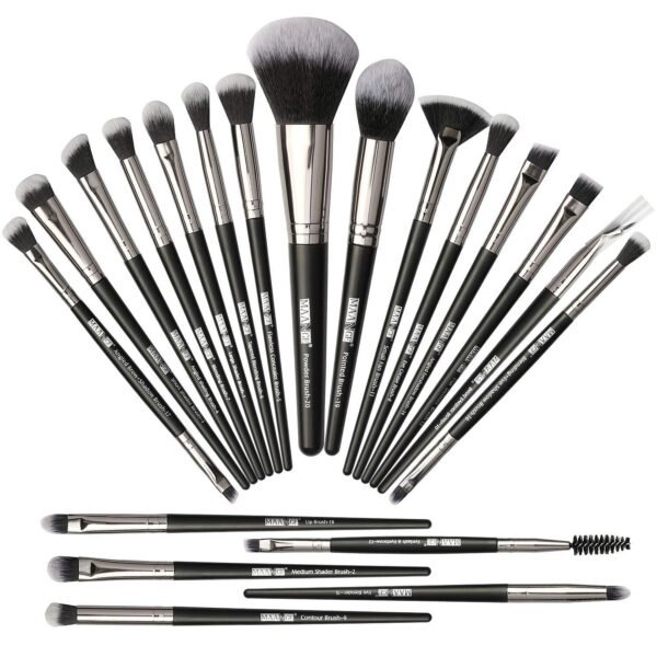 MAANGE Makeup Brush Set 20 Pcs Foundation Eyeshadow Blush Brush Kabuki Blending Concealers Face Powder Eye Make Up Brushes Set Kit (Black Silver)