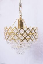 Mahganya Decorative Crystal Chandelier for Home Decoration | Jhumar for Home Decoration | Diwali Decoration Lights | Jhoomer for Living Room | Standard, Golden (Gold, Small)