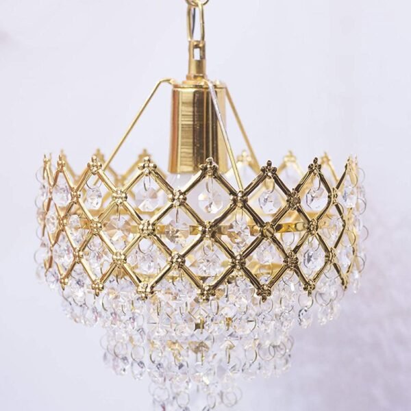 Mahganya Decorative Crystal Chandelier for Home Decoration | Jhumar for Home Decoration | Diwali Decoration Lights | Jhoomer for Living Room | Standard, Golden (Gold, Small)