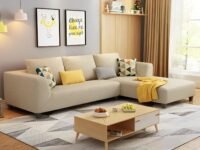 Minta RHS 4 Seater L Shape Sofa Set for Living Room (Cream Fabric) Premium Fabric Sofa | 4-Person Sofa