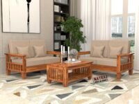 NATRAJ ART & CRAFT Sheesham Wooden 4 Seater Sofa Set for Living Room | Rosewood 4 Seater Cushion Sofa Set with Side Newspaper Holder for Home & Office (Honey, 2+2 Seater)