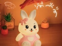 One94Store Pink 7-Color Silicone Rabbit Night Lamp | Soft Squishy Cute Rabbit LED Bedside Light with Tap Control, Nursery Sleep Light, Rechargeable Baby Night Lamp for Bedroom & Home Décor