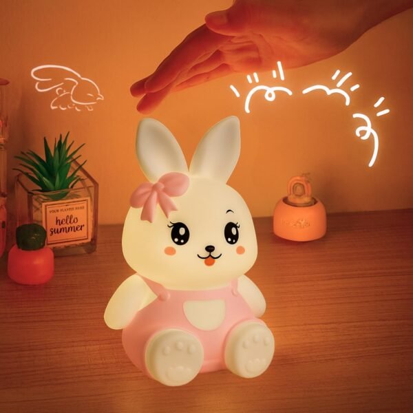 One94Store Pink 7-Color Silicone Rabbit Night Lamp | Soft Squishy Cute Rabbit LED Bedside Light with Tap Control, Nursery Sleep Light, Rechargeable Baby Night Lamp for Bedroom & Home Décor