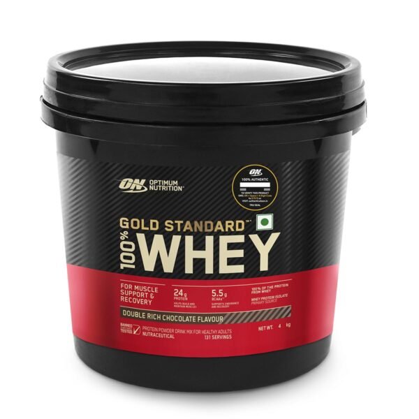 Optimum Nutrition (ON) Gold Standard 100% Whey Protein Powder 4 Kg (Double Rich Chocolate), for Muscle Support & Recovery, Vegetarian - Primary Source Whey Isolate