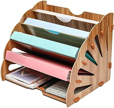 Ostin Wooden File Storage, Wood Office Desktop Stationery Expanding Filling Rack Tray Holder Organizer Creative Desktop Organizer Rack File Rack (Round stand)