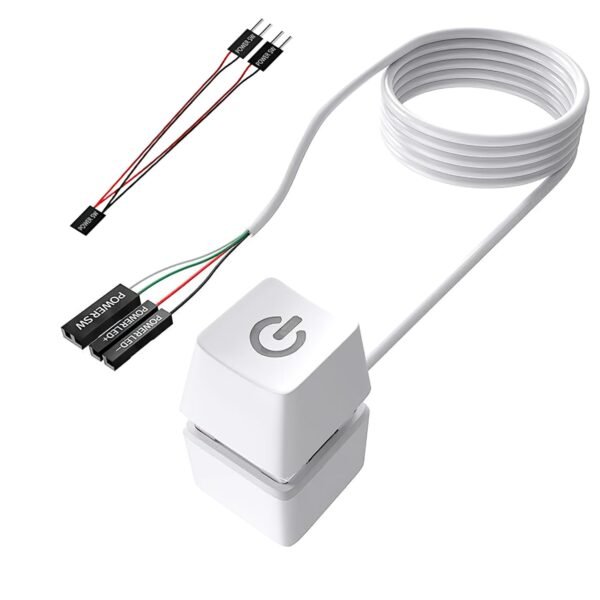PC Power Button, 2 Meter External Desktop Computer Power Switch, CPU Power Switch, On/Off Power Supply Control Adapter Cable for PC Case, Computer Parts Accessories, White