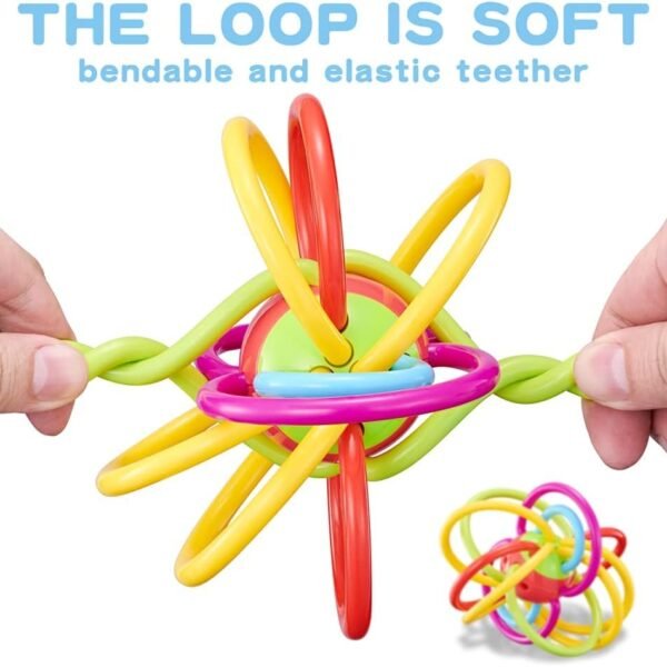 PLUSPOINT Infant Plastic Loopi Ball Sensory Baby Teether Tube Ball Loopi Toy Sensory Teething Toys For Babies Baby Teether, Soothe Teething With Rattle 3-12 Months,Multi