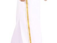 PRAKASAM COTTON Men's Combed Cotton Finer Quality Double Dhoti (8 Mulam) - 3.80Mtrs/ Double Dhoti With Gold Jari Border