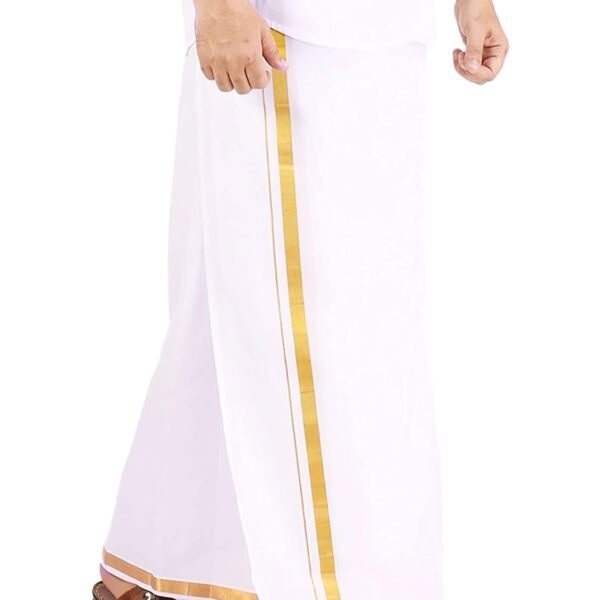 PRAKASAM COTTON Men's Combed Cotton Finer Quality Double Dhoti (8 Mulam) - 3.80Mtrs/ Double Dhoti With Gold Jari Border
