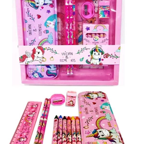 PRIME DEALS Kids Unicorn Stationary Kit for Girls Pencil Pen Book Eraser Sharpener - Stationary Kit Set for Girls/Birthday Gift (Unicorn 12 Pcs), Pink