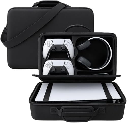 PSS PS5 Travel Bag Briefcase Hard Shell Carrying Case for PS5 Console Protective Storage Bag Shockproof Compatible with PS5 Console/ Controller, Headset, Charging Dock, Games Accessories - Black