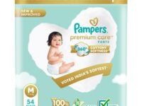 Pampers Premium Care Pant Style Baby Diapers | Medium (M size) | 54 Count | Voted India's Softest | All-in-1 with 360 Cottony Softness Diapers | 7-12kg