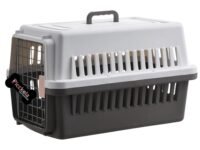 Picckola International® Imported Plastic Portable Pet Travel Carrier Dog Cat Rabbit Hinged Door Folding Collapsible Transport Box Crate Cage Size 19.5 x 13 x 12.5 Inch for Puppy Cats (Grey)