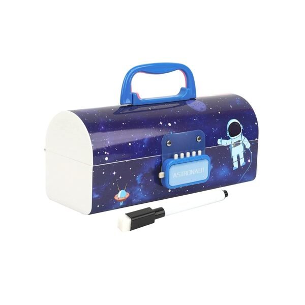 Plastic Compass Box for Kids - Password Protection School Kids Pencil Box Stationary Set with Different Compartments for Storage of Kids,Boys,Girls, Essentials (Blue- Astronaut-New)