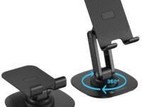 Portronics Mobot III 360° Rotatable & Foldable Mobile Phone Holder With Stable Metallic base,Adjustable Height, Anti Skid Pad,Tabletop Mobile Phone Stand for all Smartphones,tablets,Kindle,ipad(Black)