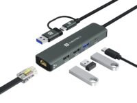 Portronics Mport Edge,5 Ports Dual USB Hub Dock, Superfast USB 3.0, High Speed 2.0, Type-C 5V2A Port, 100 Mbps RJ45 Ethernet, Versatile & High-Speed Connectivity Hub for Laptops & Desktops (Grey)