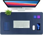 Premium Vegan Leather Desk Mat 90X45cm 2.4mm Thick&Padded|Laptop Mat/Extended Mouse Pad/Stitched, Reversible, Sturdy Deskspread with High Tear/Peel Strength|Anti-Slip,Splash-Proof|Blue