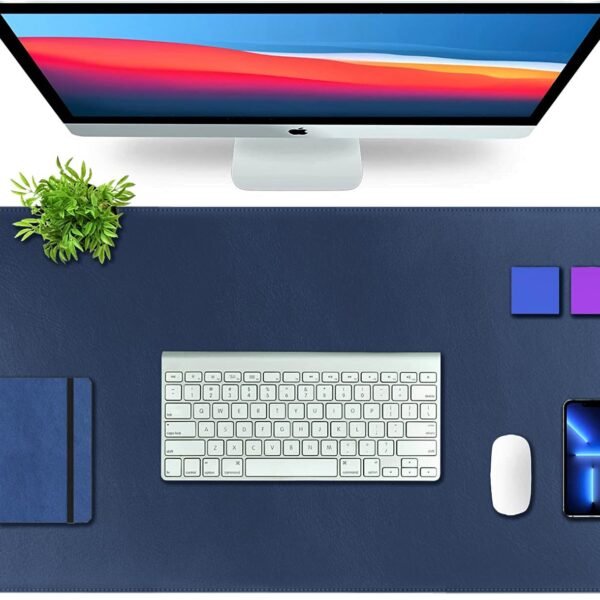 Premium Vegan Leather Desk Mat 90X45cm 2.4mm Thick&Padded|Laptop Mat/Extended Mouse Pad/Stitched, Reversible, Sturdy Deskspread with High Tear/Peel Strength|Anti-Slip,Splash-Proof|Blue
