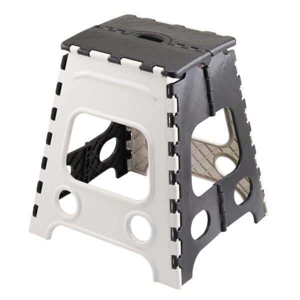 Primelife Plastic Multipurpose Moveable Portable 120 kg Capacity Folding Stool (18 Inch Height, Black - White)