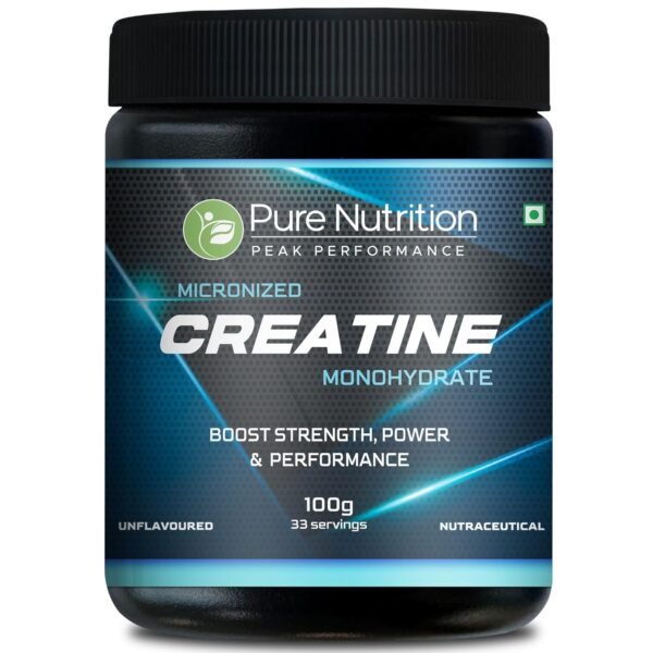 Pure Nutrition Micronised Creatine Monohydrate Powder, Pre/Post Workout Supplement, Instant Energy for Athletic Performance, Fast Recovery, Increased Muscle Mass, Unflavoured, 100g, 33 Servings