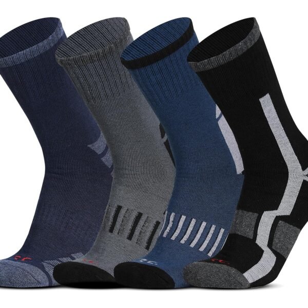RC. ROYAL CLASS Heavy Duty Thermal Socks For Men Cushioned Towel Warm Winter Woolen Socks, Calf Length Hi-Performance Sports Terry Thick Socks, Pack of 4 Pairs, Free Size,Multicolor