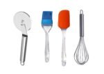 REGIUS Stainless Steel Pizza/Sandwich Cutter, Egg Whisk Hand Blender, Silicone Spatula/Palta & Oil Brush Combo Set for Home & Kitchen Use| Set of 4