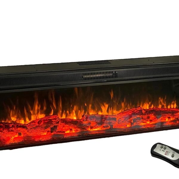RVA Decorative Electric Fireplace, 48x16x6 inches, with Remote & heating option, Matt black
