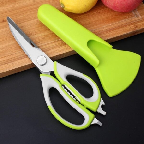 Raksha Retail Kitchen Scissors Stainless Steel Shears Heavy Duty 10 in 1 Household Scissors with Magnetic Holder for Chicken, Fish, Seafood, Cutter, Peeler, Opener, Slicer (Set of 1), Multicolor