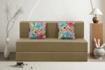 Rosebell Foldable Two Seater Sofa Cum Bed, Sofa Bed 4 X 6 Feet, Jute Fabric- Washable Cover- Including 2 Cushion Perfect for Home & Office for Guests(Golden Color)